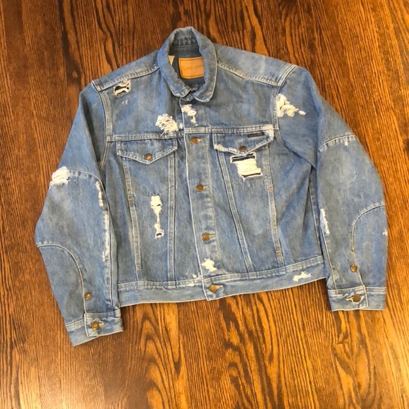 Vintage 90s Calvin Klein Distressed Jean Jacket - Picture 1 of 13